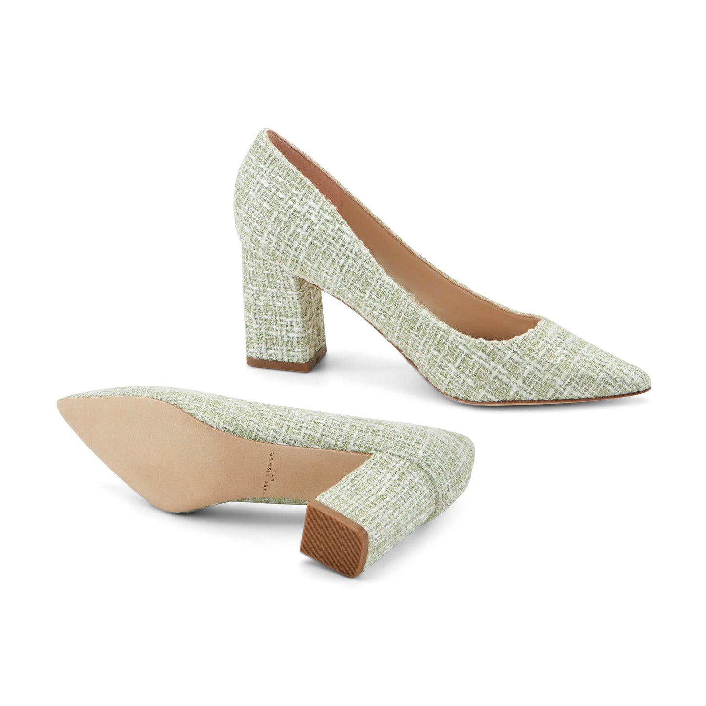 Marc Fisher Zala Block Heel Pointy Toe Pump - Green Boucle