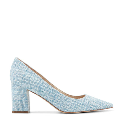 Marc Fisher Zala Block Heel Pointy Toe Pump - Blue Boucle