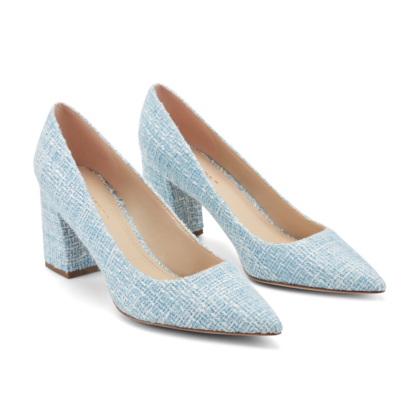 Marc Fisher Zala Block Heel Pointy Toe Pump - Blue Boucle