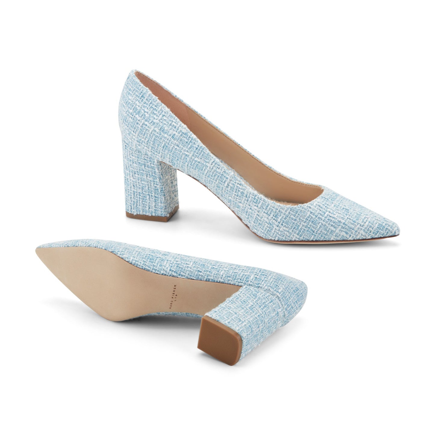 Marc Fisher Zala Block Heel Pointy Toe Pump - Blue Boucle