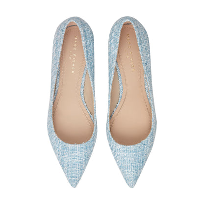 Marc Fisher Zala Block Heel Pointy Toe Pump - Blue Boucle