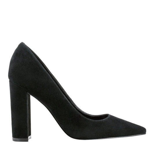 Marc Fisher Abilene Leather Block Heel Pointy Toe Pump - Black Suede