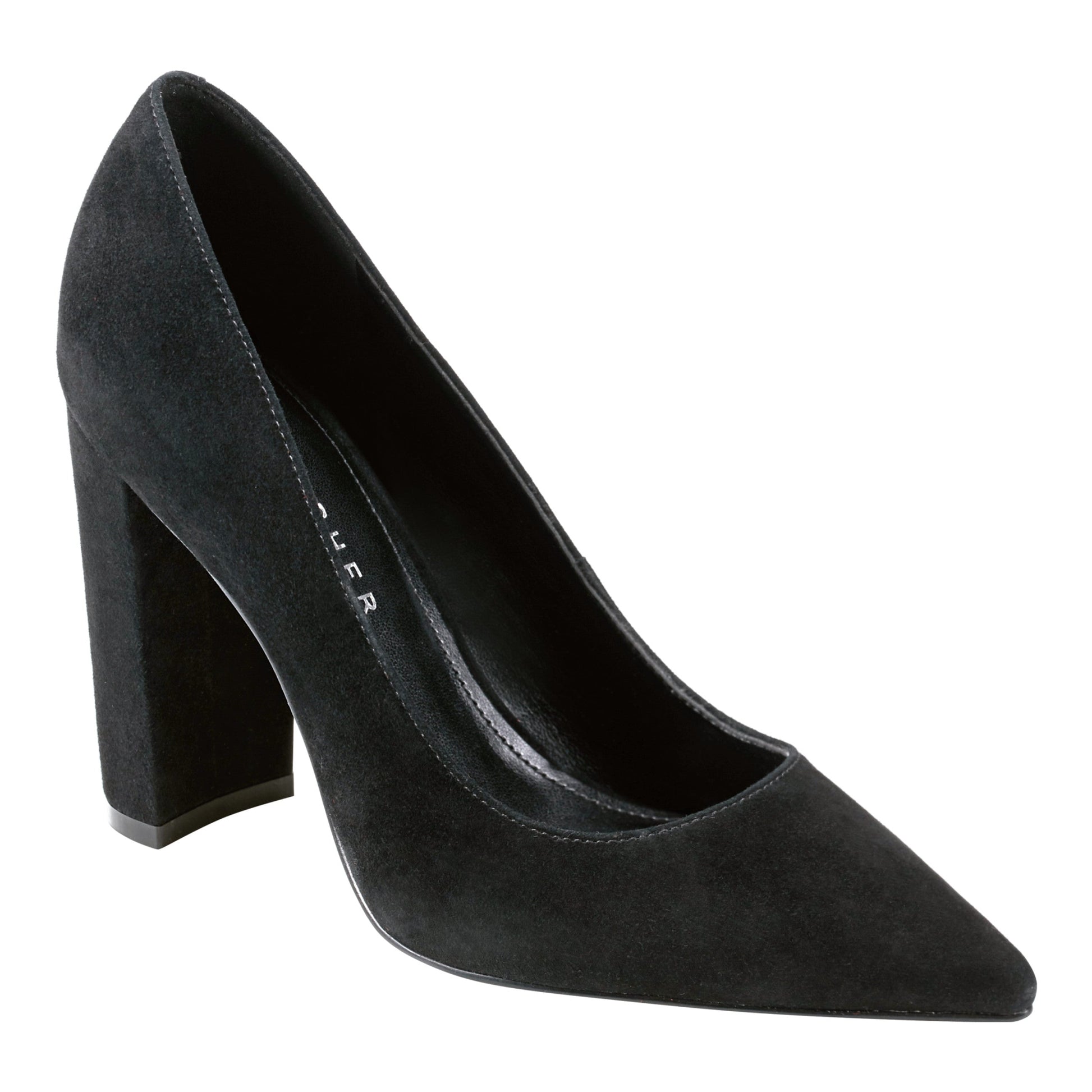 Marc Fisher Abilene Leather Block Heel Pointy Toe Pump - Black Suede