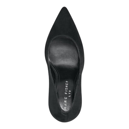 Marc Fisher Abilene Leather Block Heel Pointy Toe Pump - Black Suede